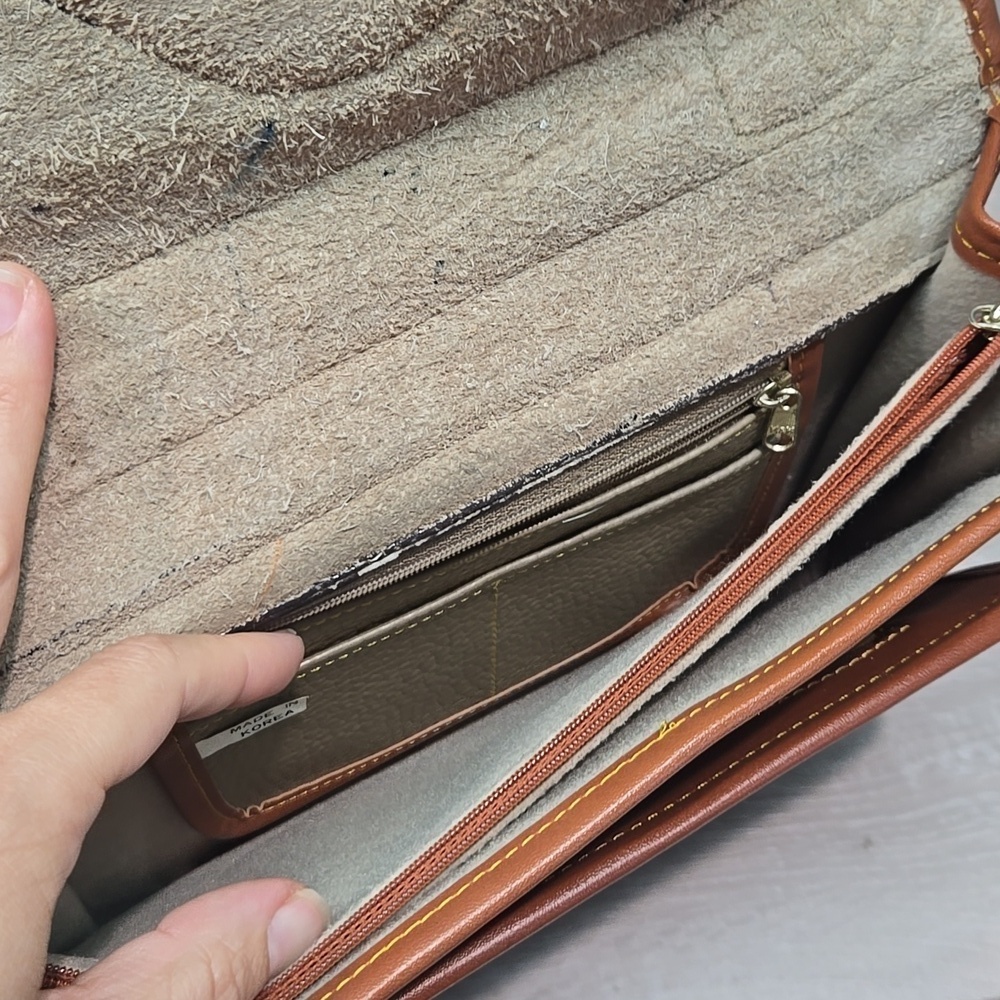 Vintage Unbranded Women Tan& Brown Leather Satchel Bag Tote Purse - Picture 11 of 16